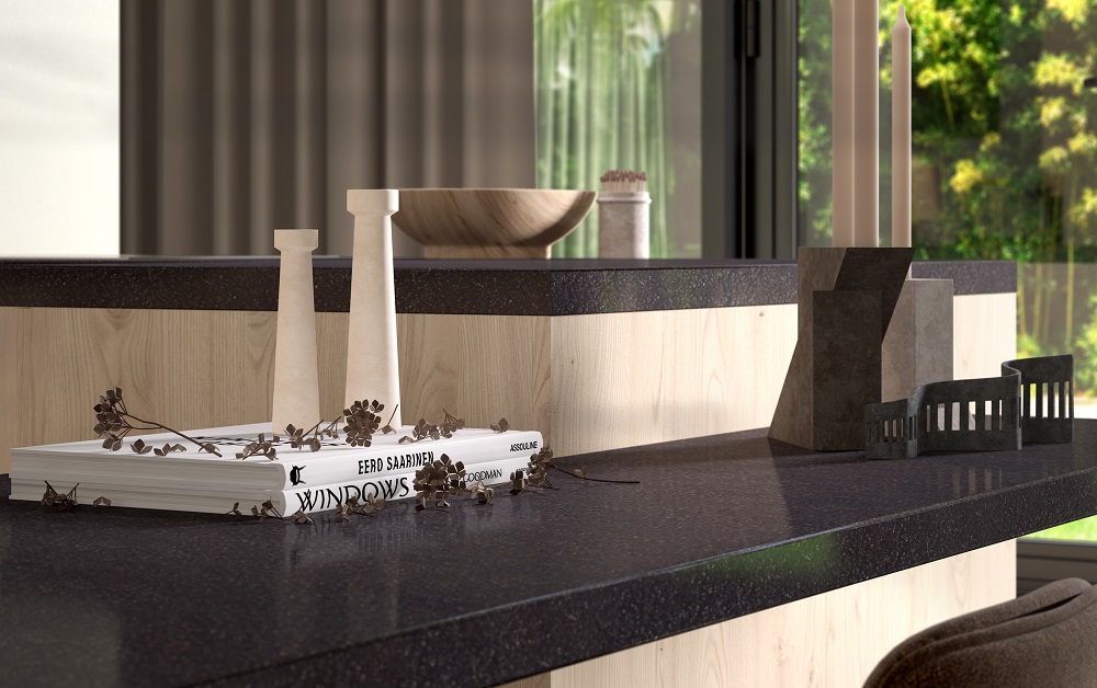 Кухня Стоун Вуд с тонированными стёклами